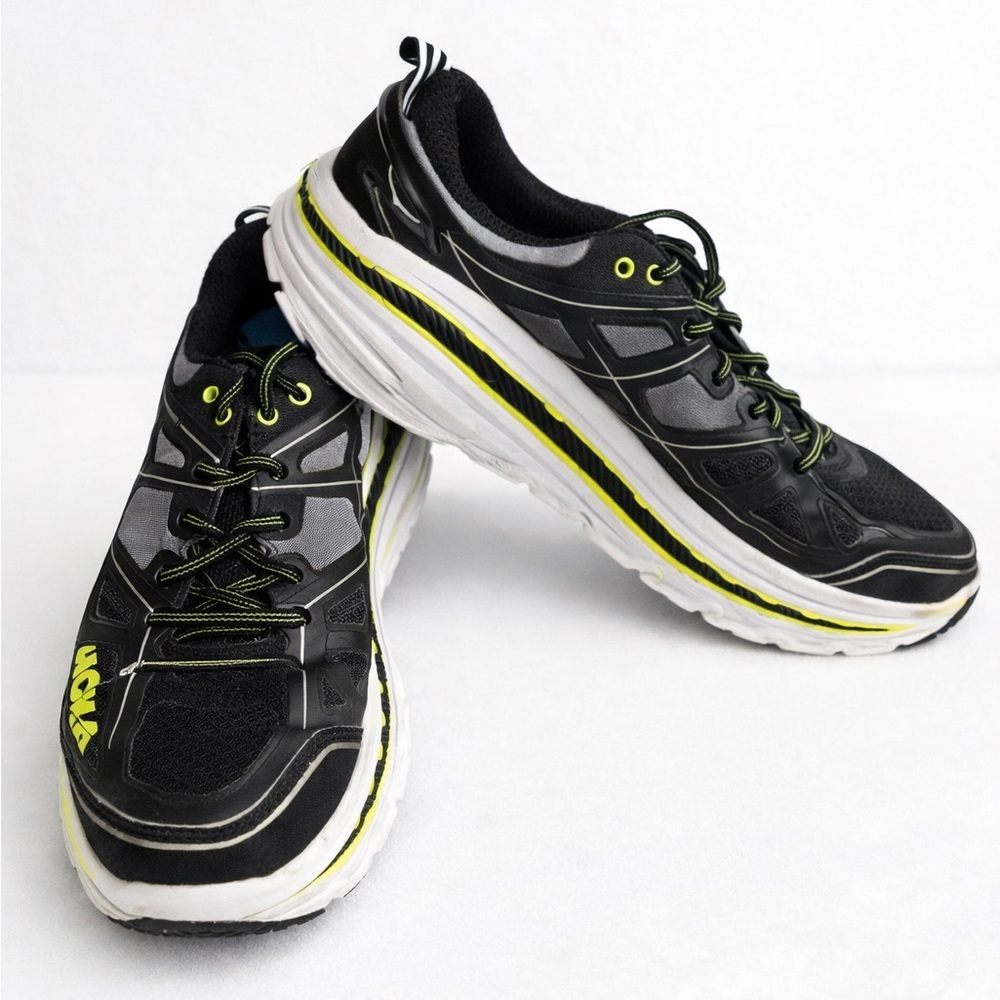 Hoka Men's Black and Lime Athletic Shoes